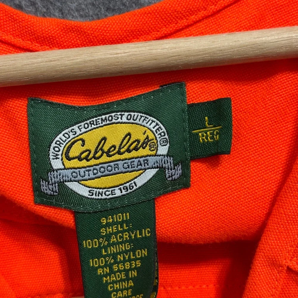Cabela's Hunting Vest‎ Mens L Orange Blaze Quilted Game Pocket Full Zip Regular